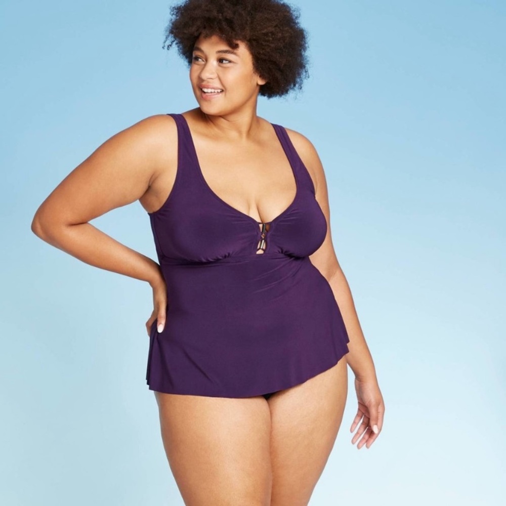 NWT Aqua Green Women’s Plus Size Over Top Shoulder Tankini Top